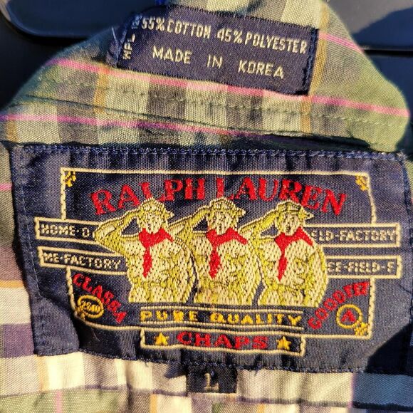 Ralph Lauren Chaps Vintage Button Front Shirt, Green Plaid, Large - Picture 5 of 5